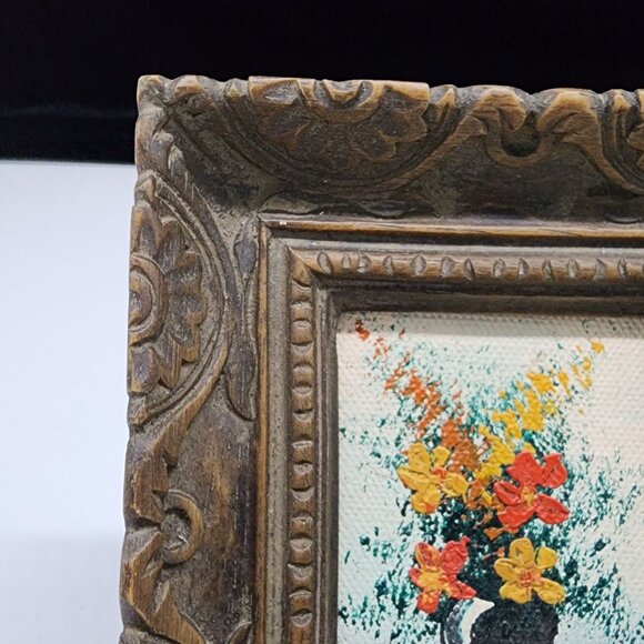Antique Ornate Wooden Carved Picture Frame With Oil Painting 2x2.25" - Picture 3 of 13
